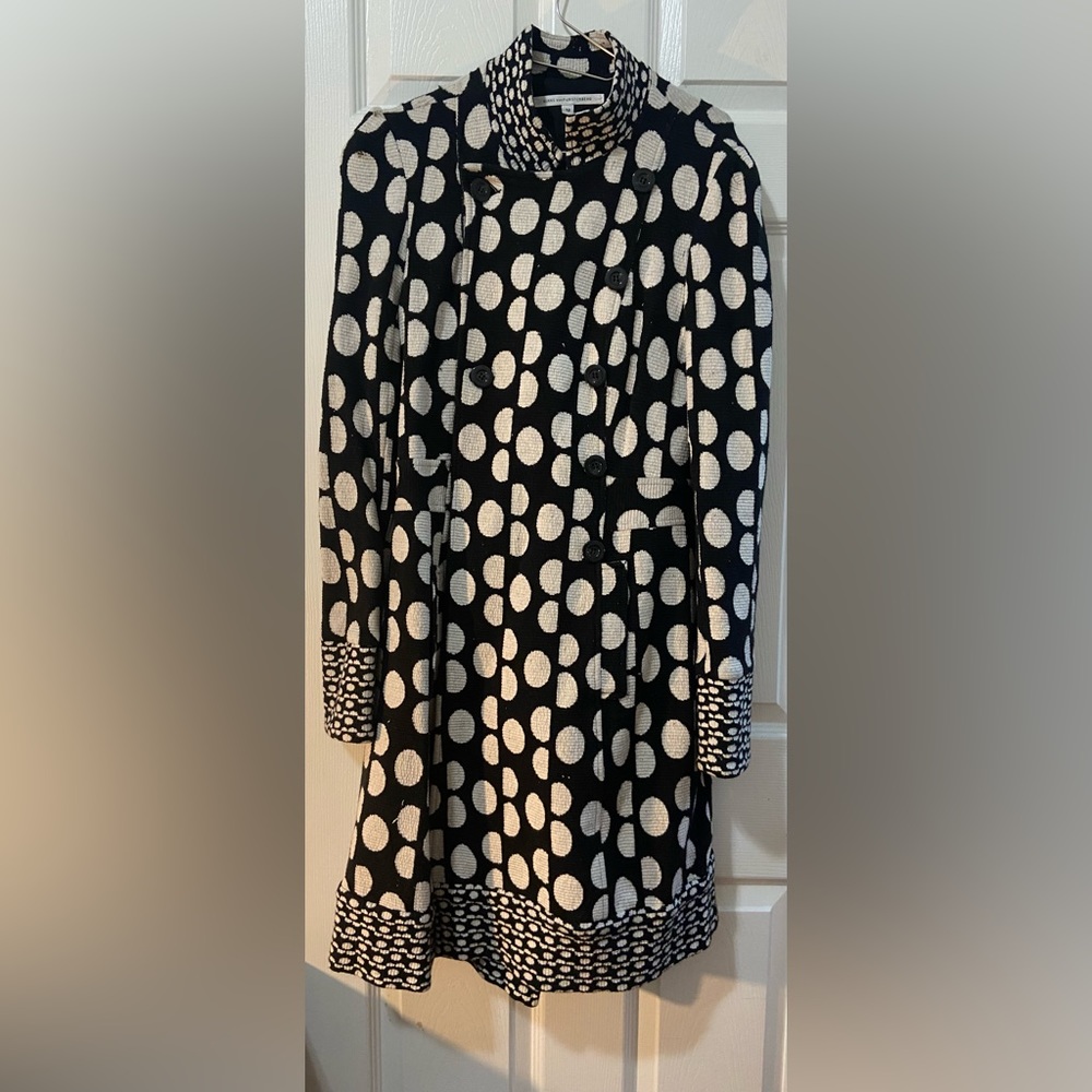 Diane von Furstenberg Black and White Principessa Coat - Size 12